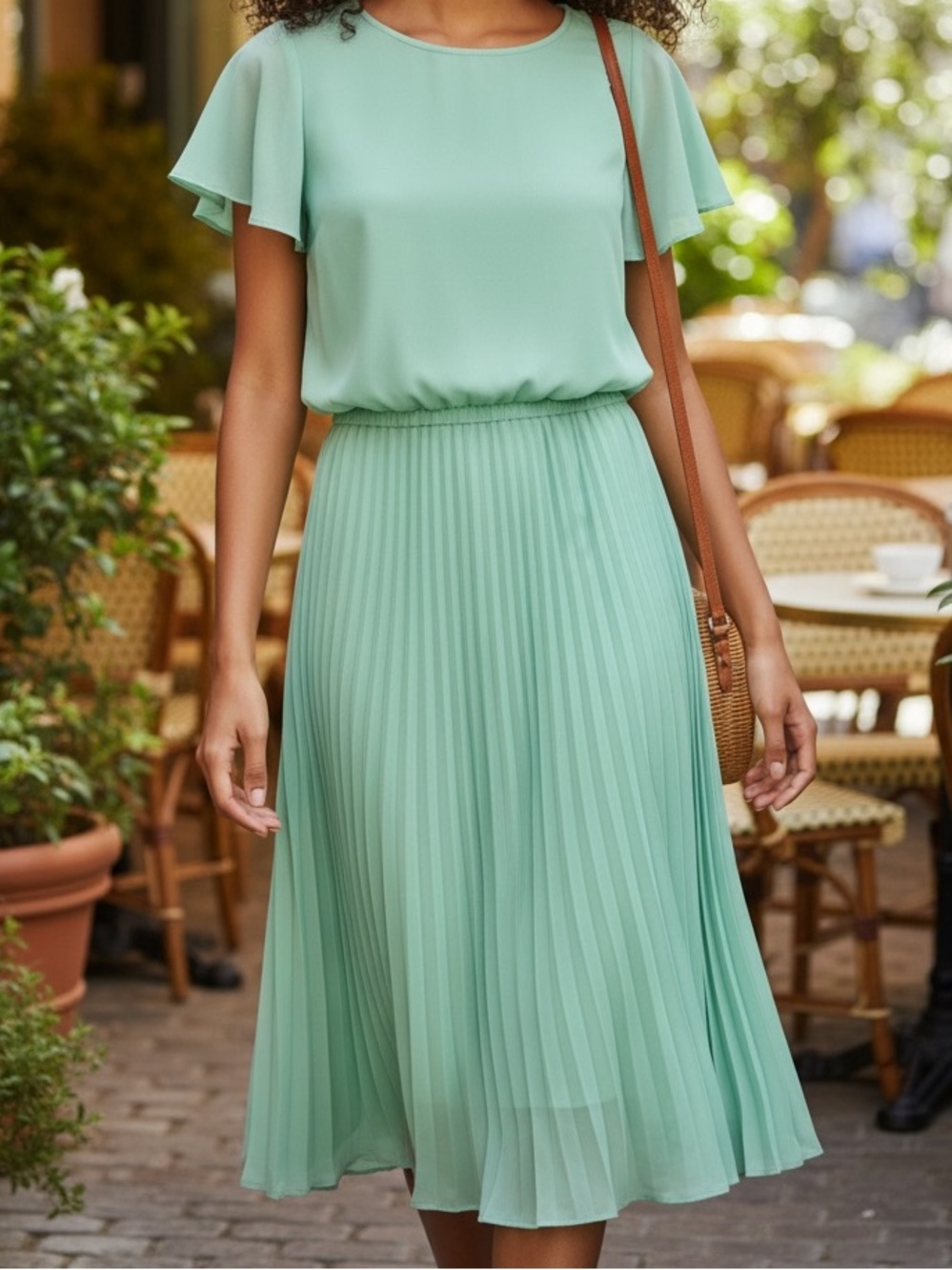 BCBG size S mint green/blue pleated dress. Can be worn with a belt